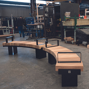 Helston Curved Steel and Timber Benches 