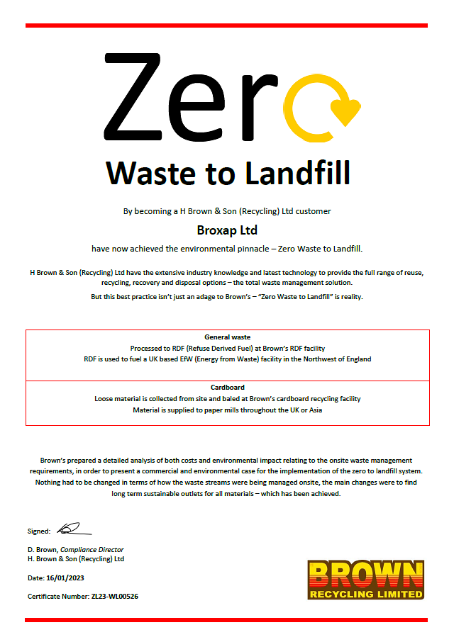 Zero Waste to Landfill Certificate