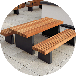 steel framed timber benches