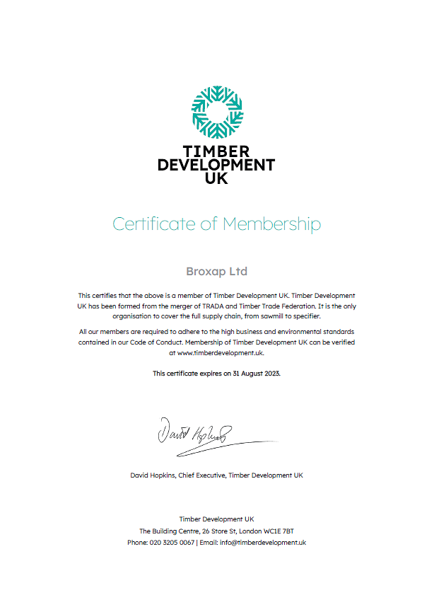 Timber Development UK Certificate